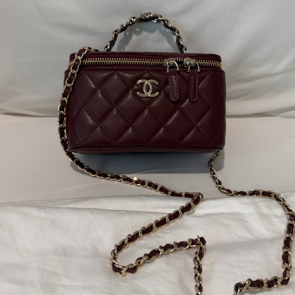Chanel Dark Burgundy Leather Vanity Crossbody Bag